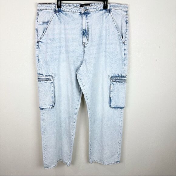 Sanctuary Acid Wash Denim Jean Cargo Pant Size 20W Wide Leg - Picture 1 of 8